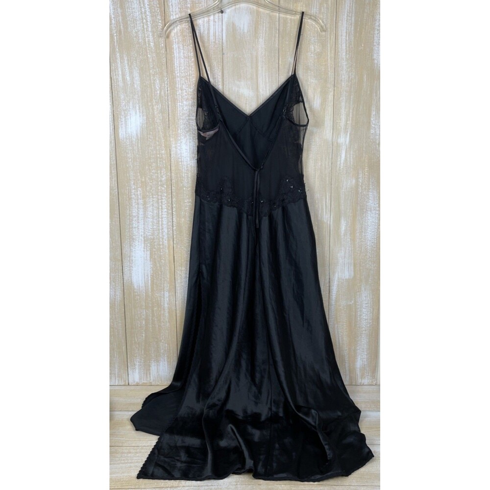 Y2K Victoria’s Secret S Long Sexy Slip Nightgown Black Satin Sequin Lace Slit - Picture 5 of 12